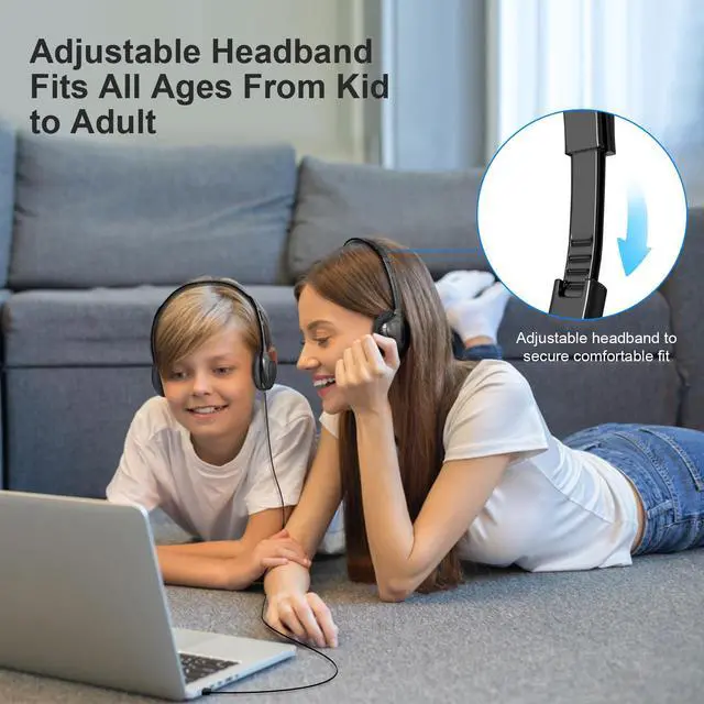 Alt view image 3 of 7 - 30 Pack Headphones for Kids Students School Classroom | Adjustable, 3.5mm Jack, Black, Bulk Earphones, For Library Children Adults