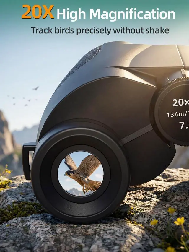 Alt view image 2 of 7 - Binoculars for Adults and Kids, 20x25 Compact High Power Binoculars with Low Light Vision for Bird Watching, Large Eyepiece Waterproof Outdoor Hunting, Travel, Sightseeing