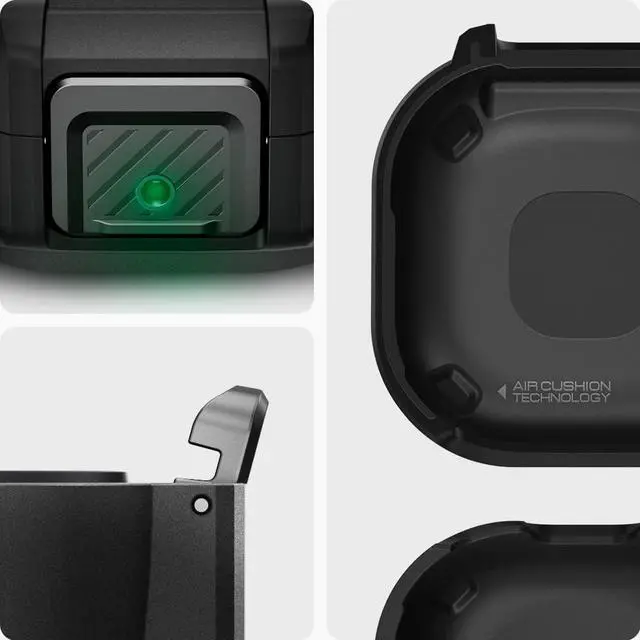 Alt view image 3 of 6 - Lock Fit for Galaxy Buds Core, Buds FE, Buds 2 Pro & Buds Live | Secure Locking Clip, TPU & PC Dual-Layer, Drop Protection, Included Carabiner - Matte Black