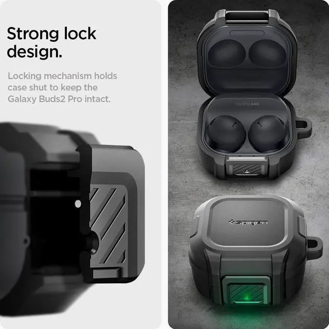 Alt view image 4 of 6 - Lock Fit for Galaxy Buds Core, Buds FE, Buds 2 Pro & Buds Live | Secure Locking Clip, TPU & PC Dual-Layer, Drop Protection, Included Carabiner - Matte Black