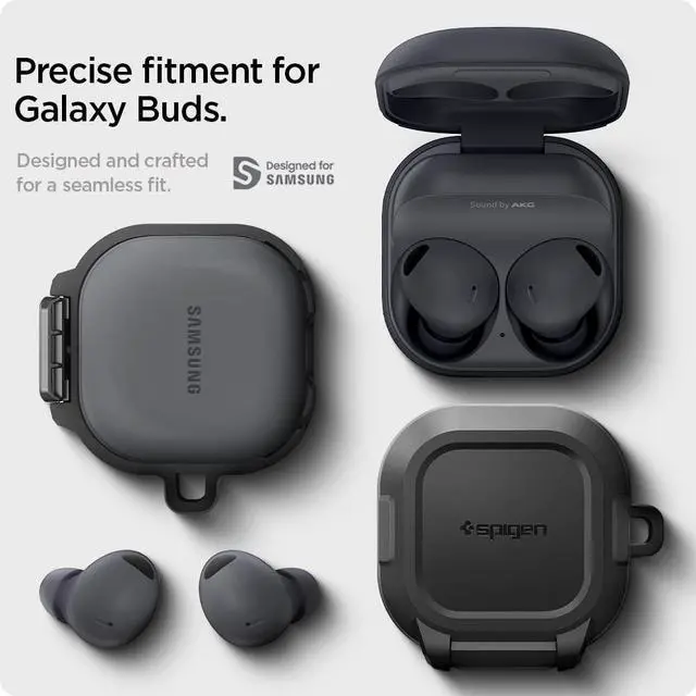 Alt view image 2 of 6 - Lock Fit for Galaxy Buds Core, Buds FE, Buds 2 Pro & Buds Live | Secure Locking Clip, TPU & PC Dual-Layer, Drop Protection, Included Carabiner - Matte Black