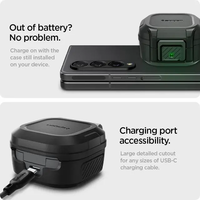 Alt view image 6 of 6 - Lock Fit for Galaxy Buds Core, Buds FE, Buds 2 Pro & Buds Live | Secure Locking Clip, TPU & PC Dual-Layer, Drop Protection, Included Carabiner - Matte Black