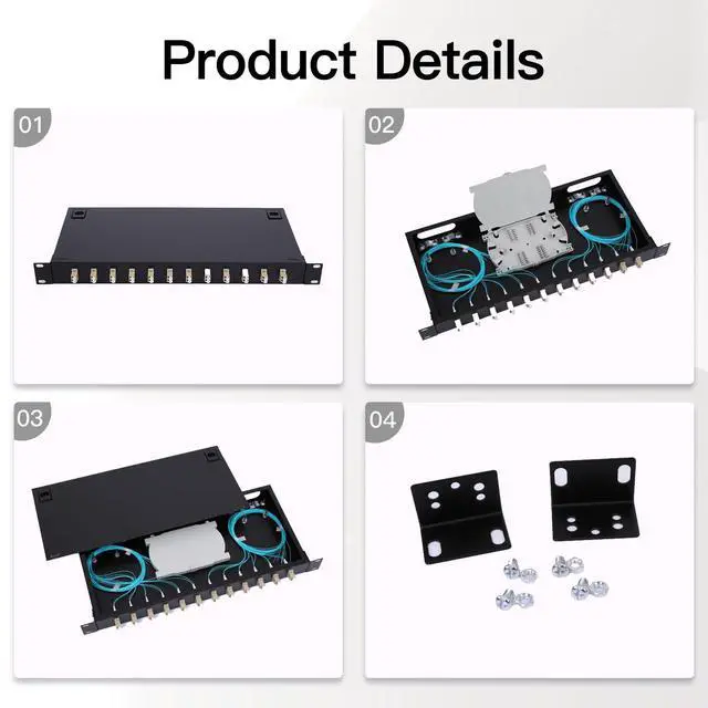 Alt view image 3 of 7 - LC-OM3 12 Duplex 24 Port Fiber Enclosure Box - 1 RU Rack Mount Multimode LC-UPC Kit for 19" Racks - Includes Splice Trays, OM3 Pigtails Fiber Optic Cables, and LGX Loaded Patch Panel