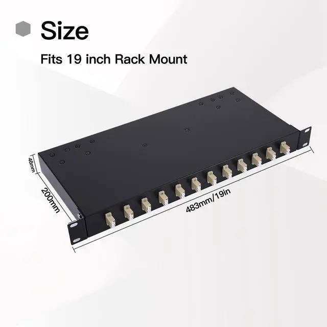Alt view image 5 of 7 - LC-OM3 12 Duplex 24 Port Fiber Enclosure Box - 1 RU Rack Mount Multimode LC-UPC Kit for 19" Racks - Includes Splice Trays, OM3 Pigtails Fiber Optic Cables, and LGX Loaded Patch Panel