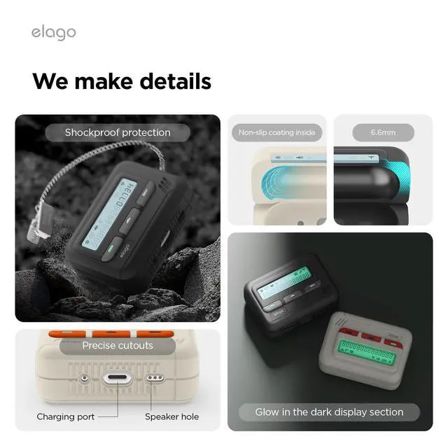 Alt view image 5 of 7 - Pager Case for AirPods Pro 2 | Chain Strap Included, Shock Resistant, Full Protection, for Men (Black)