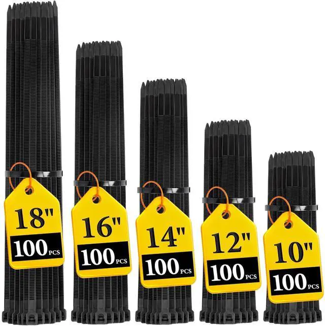 Main image of Zip Ties Assorted Size,10+12+14+16+18 Inch,120 LBS Tensile Strength | Heavy Duty Cable Wire Ties With Self-Locking Adjustable More Durable Nylon Tie Wraps for Indoor Outdoor500 Pack