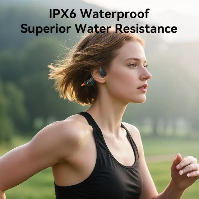 Alt view image 5 of 7 - Bone Conduction Headphones, Open Ear Headphones Bluetooth5.4 with Mic, 15H Playtime, IPX6 Sweat Resistant Wireless Earphones, for Workouts and Running, Orange