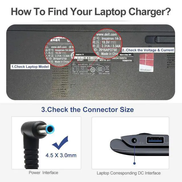 Alt view image 3 of 7 - 45W Charger for HP Model 17 Laptop Replacement Power Cord Blue Tip | Lost your cord? Instantly power up your dead HP 17 laptop! Ideal for HP 17-by, 17-cn, 17-cp, 17-ca series