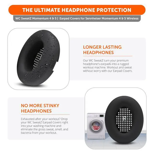 Alt view image 5 of 7 - SweatZ Momentum 4 & 5 - Patented Earpad Covers for Sennheiser Momentum 4 & 5 Wireless Over Ear Headphones by Wicked Cushions | Sweatproof & Easily Washable | Black