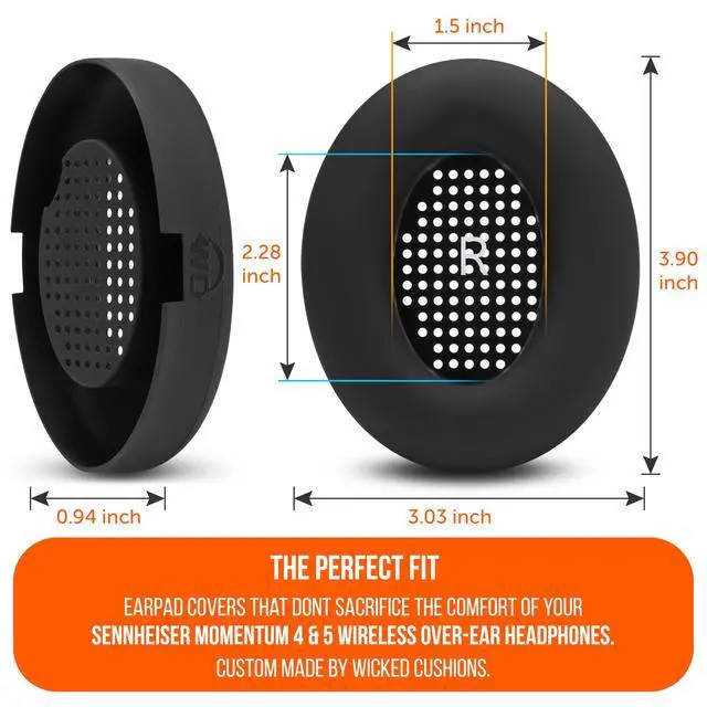 Alt view image 6 of 7 - SweatZ Momentum 4 & 5 - Patented Earpad Covers for Sennheiser Momentum 4 & 5 Wireless Over Ear Headphones by Wicked Cushions | Sweatproof & Easily Washable | Black