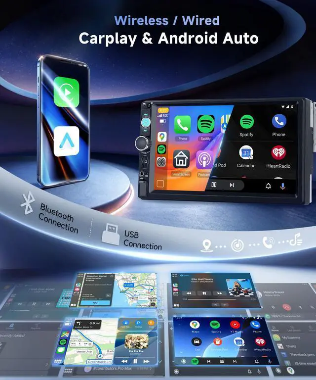 Alt view image 2 of 7 - Single Din Car Stereo with Wireless Carplay Android Auto You-Tube, 7" IPS Touch Screen Car Radio 1 Din with Backup Camera Car Audio Receiver Support Mirror Link Bluetooth FM USB EQ SWC