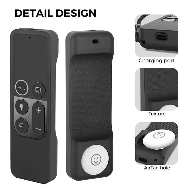 Alt view image 3 of 7 - Protective Case for Apple TV 4K Siri Remote 3rd & 2nd Gen | with AirTag Holder, Magnet Technology, Lanyard Included, Great Grip, Heavy Shock Absorption, Drop Protection