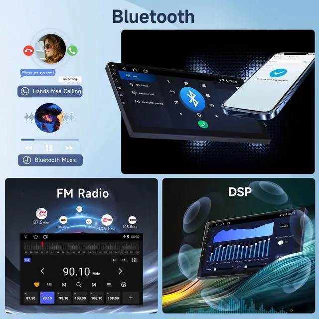Alt view image 3 of 7 - Android Car Radio 10.1 Inch with Bluetooth, Mirror Link, Double Din Touch Screen Car Radio with GPS Navigation, WiFi, DSP FM Radio, USB, SWC with Backup Camera