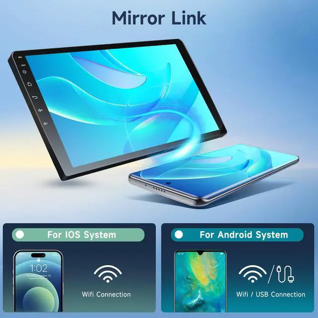 Alt view image 4 of 7 - Android Car Radio 10.1 Inch with Bluetooth, Mirror Link, Double Din Touch Screen Car Radio with GPS Navigation, WiFi, DSP FM Radio, USB, SWC with Backup Camera