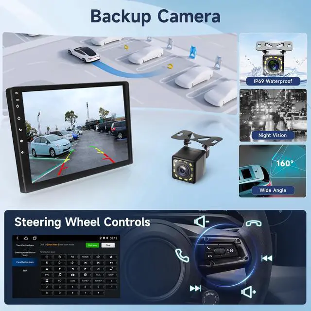 Alt view image 5 of 7 - Android Car Radio 10.1 Inch with Bluetooth, Mirror Link, Double Din Touch Screen Car Radio with GPS Navigation, WiFi, DSP FM Radio, USB, SWC with Backup Camera