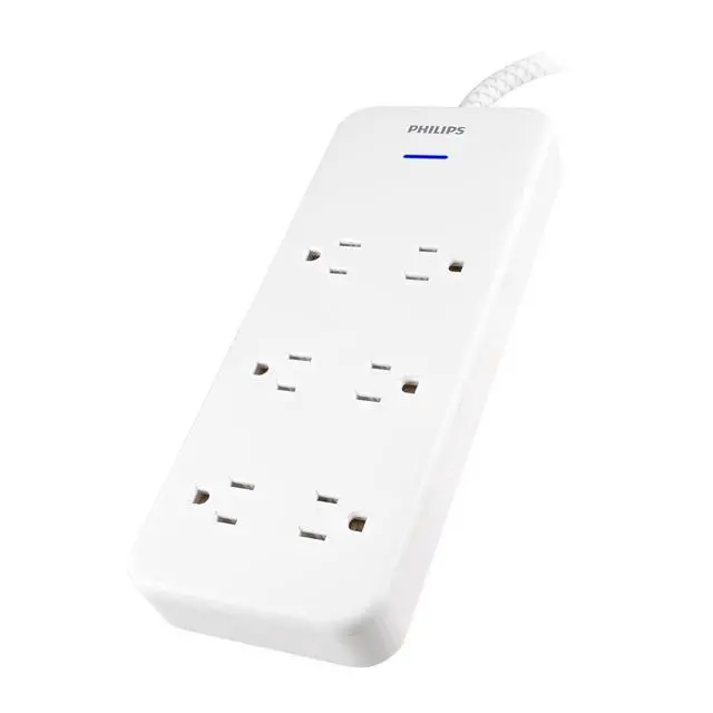 Alt view image 2 of 7 - Surge Protector Power Strip, 8 Ft Long Braided Extension Cord | 6 Outlet Extender (Wide Spaced), 1080 Joules, Flat Plug, On Off Switch, ETL Safety Certified, White, SPC6066WB/37
