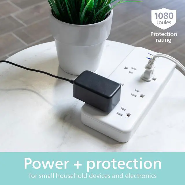 Alt view image 5 of 7 - Surge Protector Power Strip, 8 Ft Long Braided Extension Cord | 6 Outlet Extender (Wide Spaced), 1080 Joules, Flat Plug, On Off Switch, ETL Safety Certified, White, SPC6066WB/37