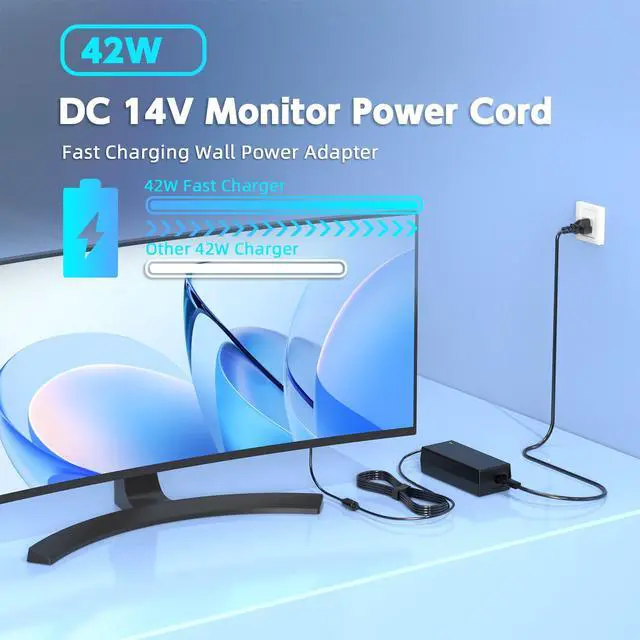 Alt view image 4 of 6 - 14V 3A 42W Monitor Power Adapter for Samsung 15-32 inch Displays | 6.5x4.4mm Right-Angle Tip, 106-Inch Long Cable, Compatible C32F391FWNXZA, Replaces AD-3014 BN44-00394K