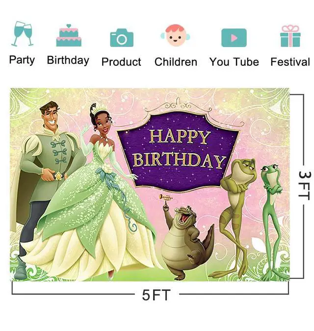 Alt view image 2 of 4 - Princess Tiana Backdrop for Birthday Party Supplies 5x3ft Tiana Photo Backgrounds Princess and The Frog Theme Baby Shower Banner for Birthday Cake Table Decoration