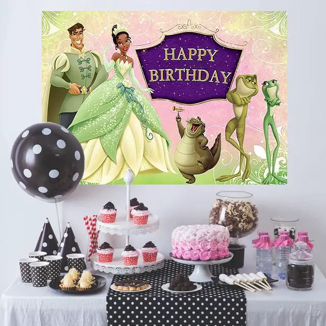 Alt view image 3 of 4 - Princess Tiana Backdrop for Birthday Party Supplies 5x3ft Tiana Photo Backgrounds Princess and The Frog Theme Baby Shower Banner for Birthday Cake Table Decoration