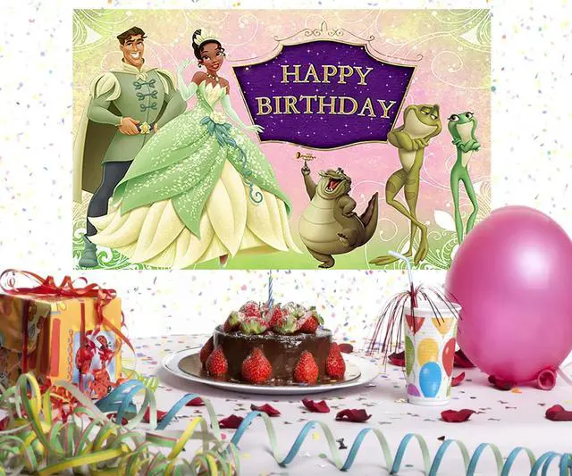 Alt view image 4 of 4 - Princess Tiana Backdrop for Birthday Party Supplies 5x3ft Tiana Photo Backgrounds Princess and The Frog Theme Baby Shower Banner for Birthday Cake Table Decoration