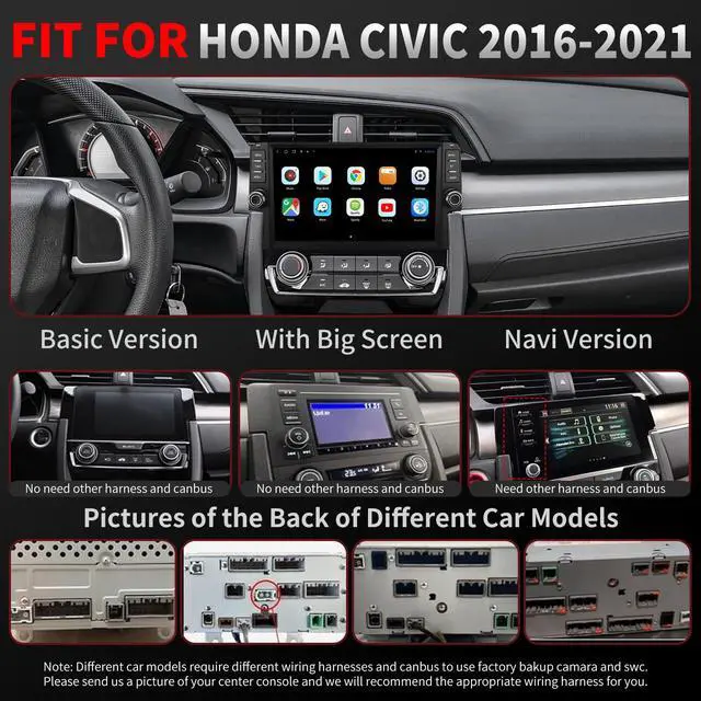 Alt view image 2 of 7 - 4G Network Radio for Honda Civic Upgrade 2016-2021,Stereo Replacement,QLED Touch Screen,8core CPU,Carplay and Android Auto,OEM Style