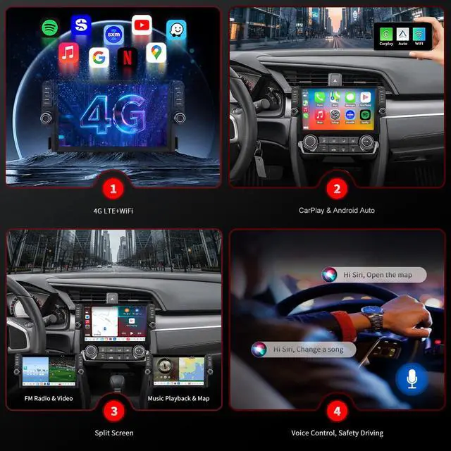 Alt view image 3 of 7 - 4G Network Radio for Honda Civic Upgrade 2016-2021,Stereo Replacement,QLED Touch Screen,8core CPU,Carplay and Android Auto,OEM Style