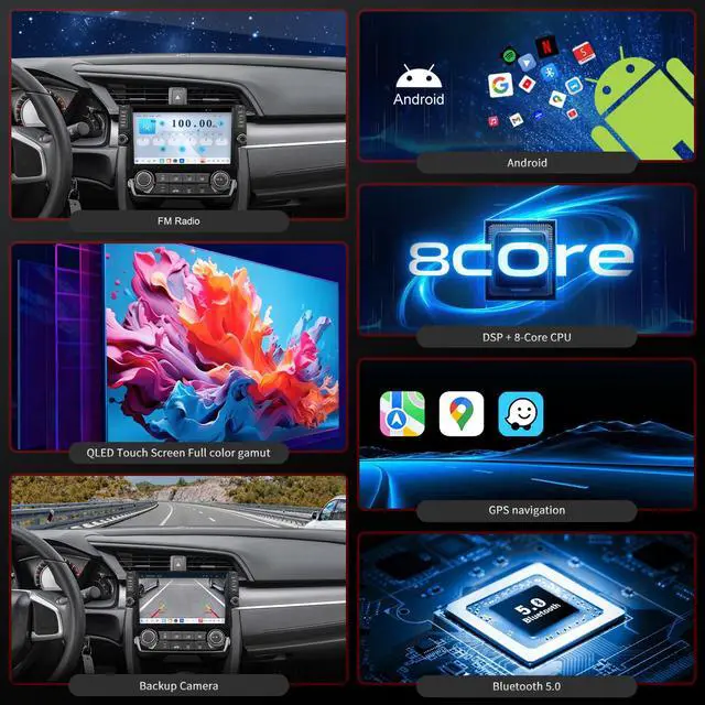 Alt view image 4 of 7 - 4G Network Radio for Honda Civic Upgrade 2016-2021,Stereo Replacement,QLED Touch Screen,8core CPU,Carplay and Android Auto,OEM Style