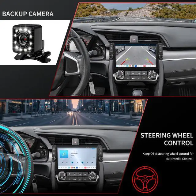Alt view image 5 of 7 - 4G Network Radio for Honda Civic Upgrade 2016-2021,Stereo Replacement,QLED Touch Screen,8core CPU,Carplay and Android Auto,OEM Style