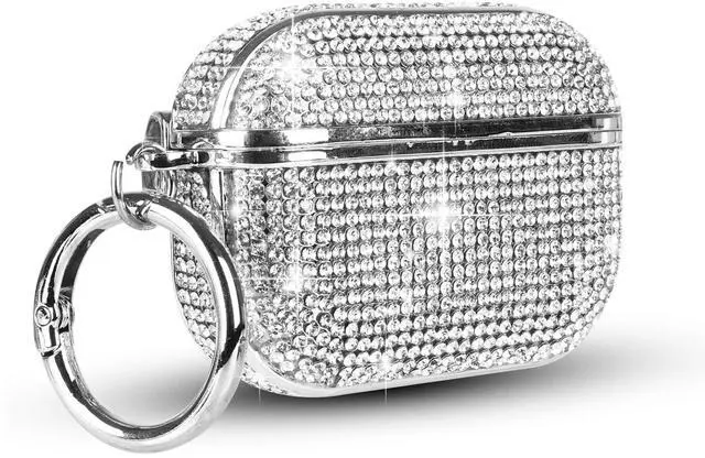 Main image of for AirPods 4 Case Glitter Bling Rhinestone Diamond Bedazzled Shiny Sparkle Cute for AirPods 4 Cover for Girls Women Wireless Charging Luxury Chrome Skin for Apple AirPods 4 Silver