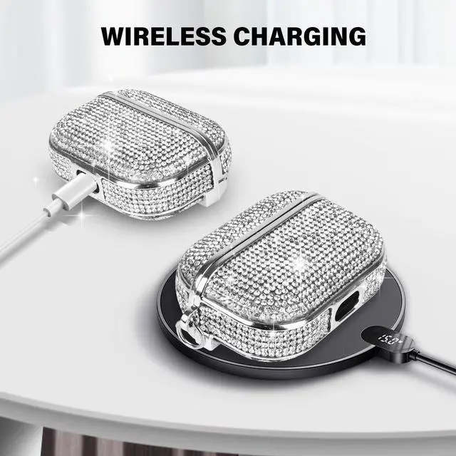 Alt view image 4 of 6 - for AirPods 4 Case Glitter Bling Rhinestone Diamond Bedazzled Shiny Sparkle Cute for AirPods 4 Cover for Girls Women Wireless Charging Luxury Chrome Skin for Apple AirPods 4 Silver