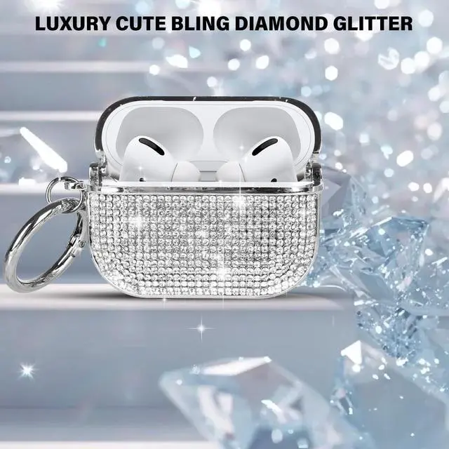 Alt view image 5 of 6 - for AirPods 4 Case Glitter Bling Rhinestone Diamond Bedazzled Shiny Sparkle Cute for AirPods 4 Cover for Girls Women Wireless Charging Luxury Chrome Skin for Apple AirPods 4 Silver