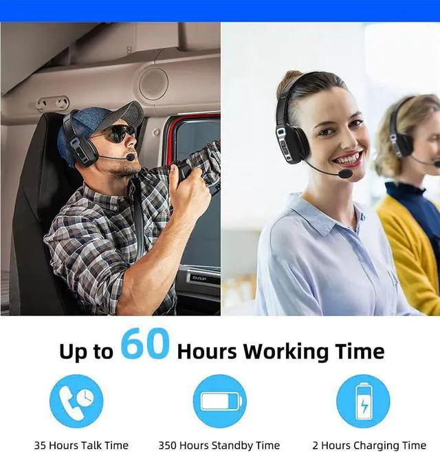 Alt view image 2 of 7 - Bluetooth Headset with Microphone,Noise Cancelling with Mute Button, Very Strong Wireless Range, All-Day Comfort On Ear Headphones 60 Hrs Working time for Trucker/Work/PC/Call Center/Meeting/Office