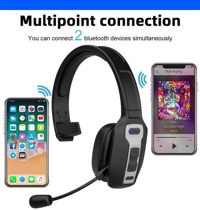 Alt view image 5 of 7 - Bluetooth Headset with Microphone,Noise Cancelling with Mute Button, Very Strong Wireless Range, All-Day Comfort On Ear Headphones 60 Hrs Working time for Trucker/Work/PC/Call Center/Meeting/Office