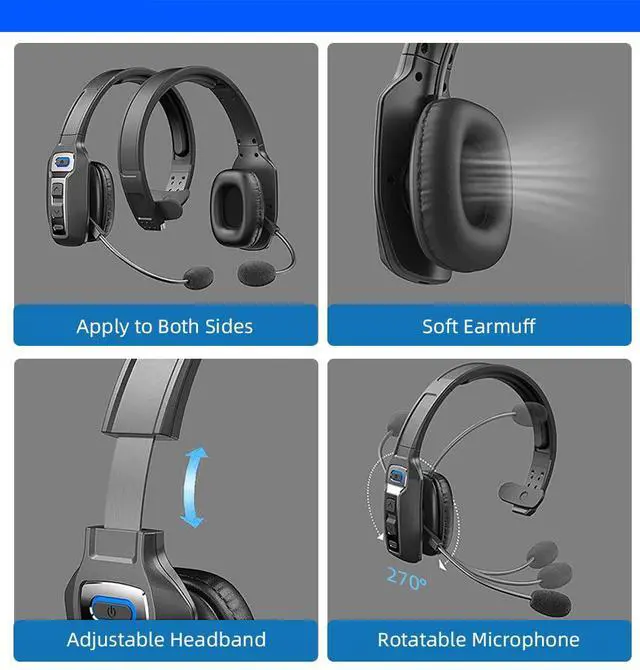 Alt view image 4 of 7 - Bluetooth Headset with Microphone,Noise Cancelling with Mute Button, Very Strong Wireless Range, All-Day Comfort On Ear Headphones 60 Hrs Working time for Trucker/Work/PC/Call Center/Meeting/Office