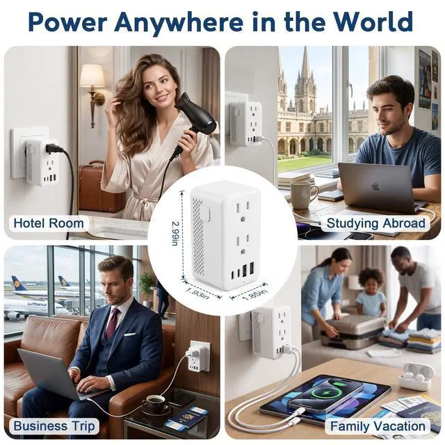 Alt view image 3 of 7 - 2500W International Travel Voltage Converter 220V to 110V for Hair Dryer | 4 Type C/G/A/I Plugs for 150+ Countries, Ideal for Europe, UK, Australia, Vacations, Business Trips and Study Abroad