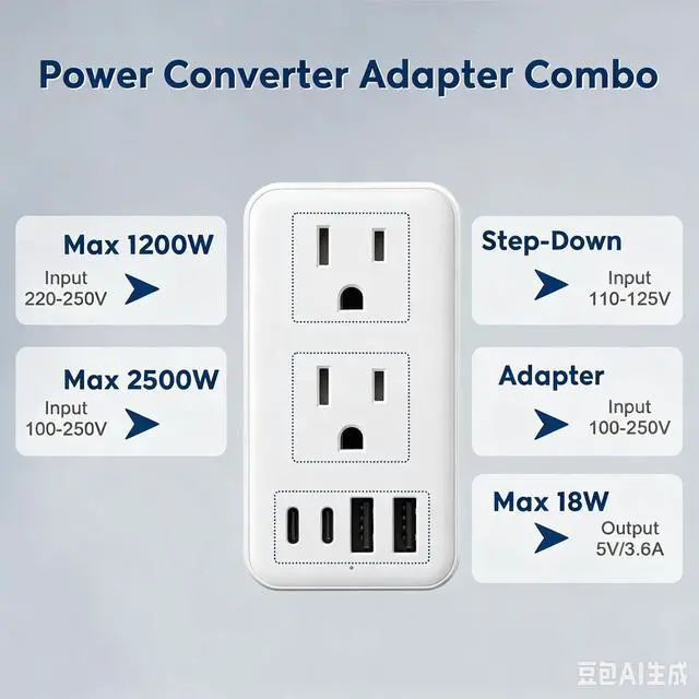 Alt view image 5 of 7 - 2500W International Travel Voltage Converter 220V to 110V for Hair Dryer | 4 Type C/G/A/I Plugs for 150+ Countries, Ideal for Europe, UK, Australia, Vacations, Business Trips and Study Abroad