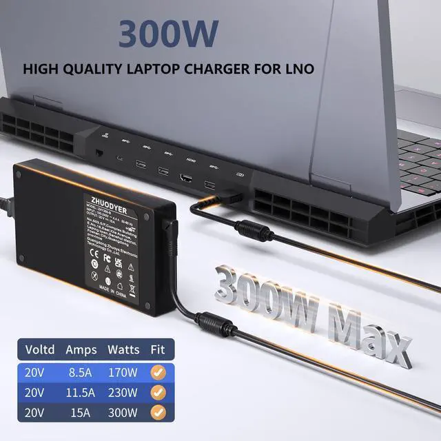 Alt view image 5 of 7 - 300W 230W 170W Laptop Charger for Lenovo Compatible with Lenovo Legion 7 | Compatible with Lenovo Legion 7 7i 5i 5pro 16IAH7H 16IRX9, R7000P R9000P R9000K Y9000X, ADL300SDC3A SA10R16956, ThinkPad P17
