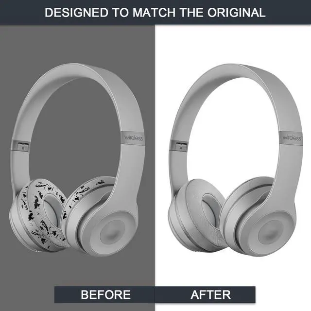 Alt view image 5 of 6 - Replacement Ear Pads for Beats Solo 2 & Solo 3 Wireless On-Ear Headphones, Replacement EarPads Cushions Headphones Covers with Memory Noise Isolation Foam Softer Leather-Grey