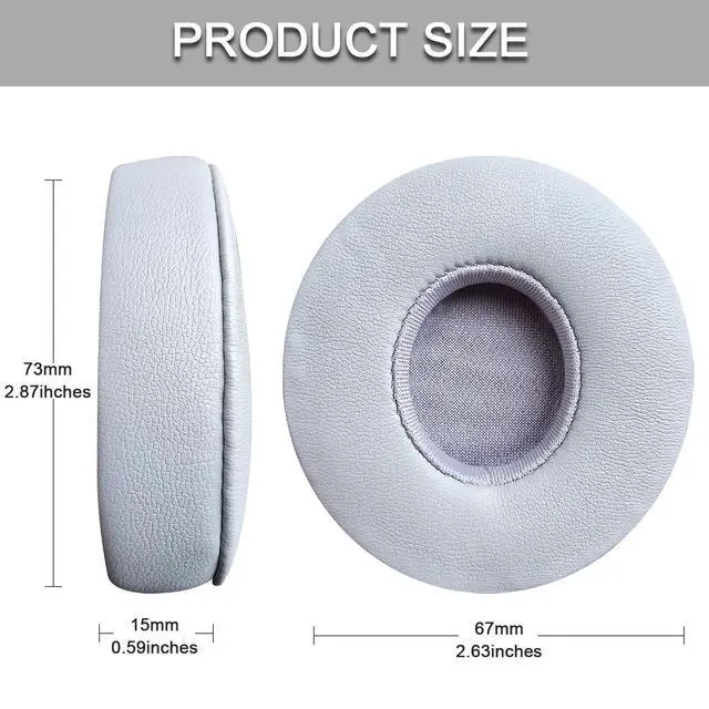 Alt view image 2 of 6 - Replacement Ear Pads for Beats Solo 2 & Solo 3 Wireless On-Ear Headphones, Replacement EarPads Cushions Headphones Covers with Memory Noise Isolation Foam Softer Leather-Grey