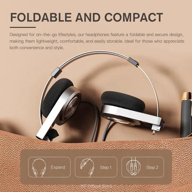 Alt view image 3 of 6 - R3 Retro Bluetooth Wireless (Not Wired) Headphones, 60H Playtime | Lightweight Foldable Design, Built-in Mic, Low Latency, All-Day Comfort, Replaceable Ear Pads, Vintage