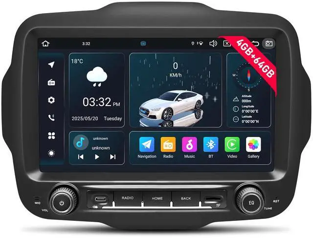 Main image of Android Car Radio for Jeep Renegade 2015-2023, 9" QLED Touchscreen Car Stereo Upgrade with CarPlay Android Auto, Support SWC,GPS Navi,WiFi/4G,AM/FM/RDS,Bluetooth (Octa-Core 4+64GB)