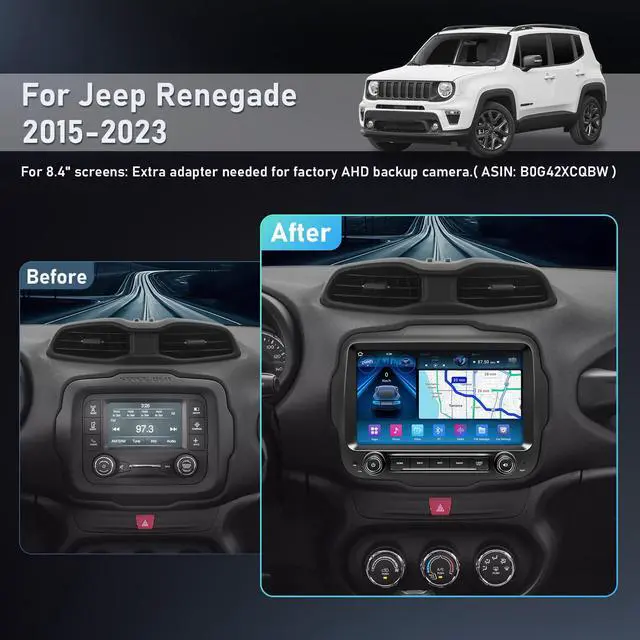 Alt view image 2 of 7 - Android Car Radio for Jeep Renegade 2015-2023, 9" QLED Touchscreen Car Stereo Upgrade with CarPlay Android Auto, Support SWC,GPS Navi,WiFi/4G,AM/FM/RDS,Bluetooth (Octa-Core 4+64GB)