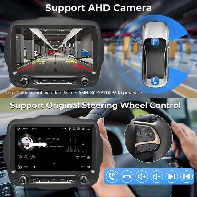 Alt view image 6 of 7 - Android Car Radio for Jeep Renegade 2015-2023, 9" QLED Touchscreen Car Stereo Upgrade with CarPlay Android Auto, Support SWC,GPS Navi,WiFi/4G,AM/FM/RDS,Bluetooth (Octa-Core 4+64GB)