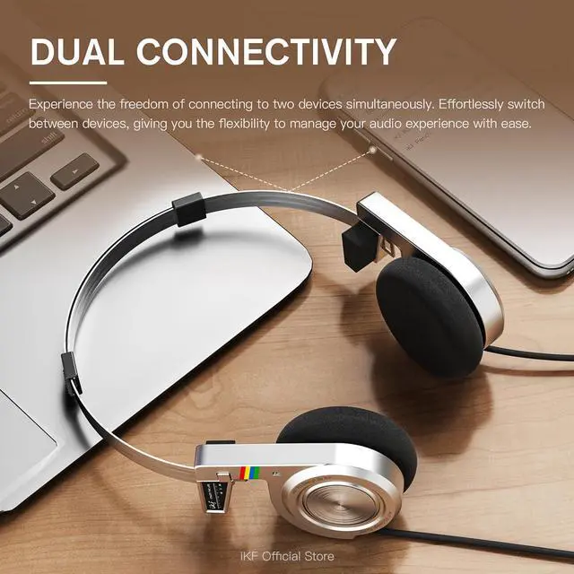 Alt view image 6 of 6 - R3 Retro Bluetooth Wireless (Not Wired) Headphones, 60H Playtime | Lightweight Foldable Design, Built-in Mic, Low Latency, All-Day Comfort, Replaceable Ear Pads, Vintage