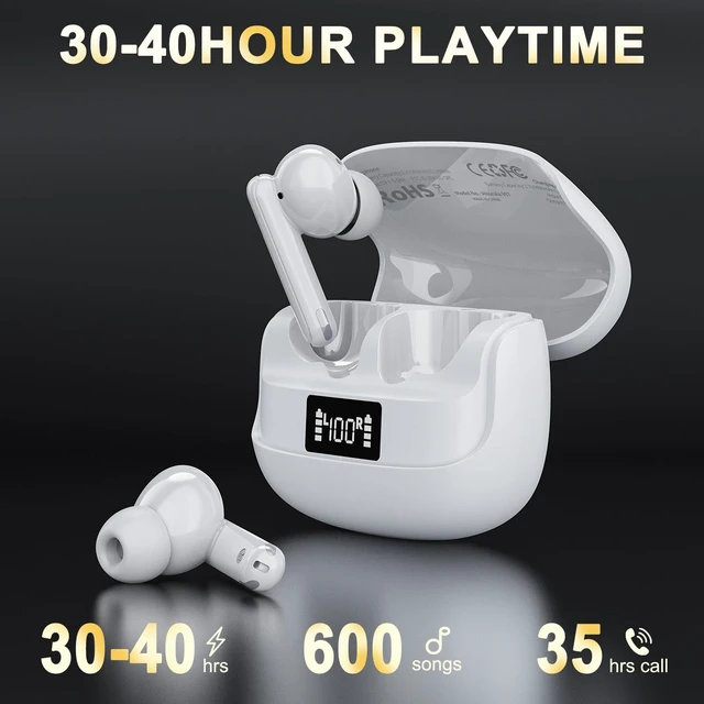 Alt view image 3 of 7 - Active Noise Cancelling Bluetooth 5.4 Earbuds.Deep Bass Stereo Sound.White Wireless Earphones in Ear. 4Mic ENC AI Clear Calls. With Low-latency For Phone&TV.IPX5 Waterproof Headphones.40H Playtime