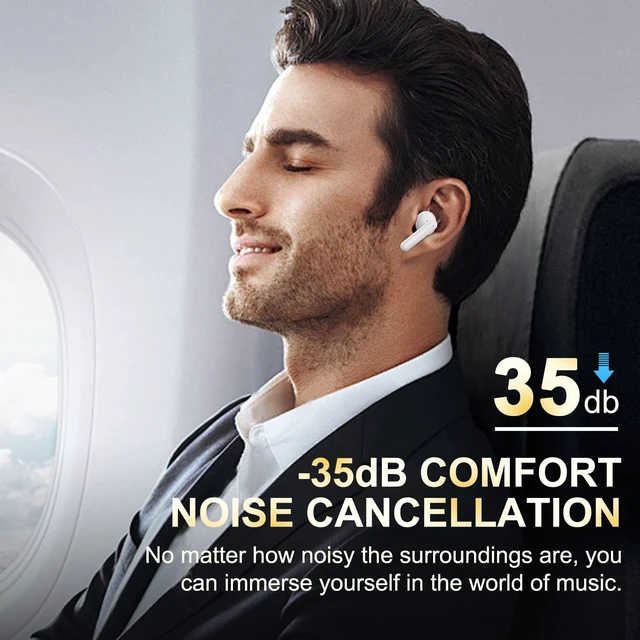 Alt view image 4 of 7 - Active Noise Cancelling Bluetooth 5.4 Earbuds.Deep Bass Stereo Sound.White Wireless Earphones in Ear. 4Mic ENC AI Clear Calls. With Low-latency For Phone&TV.IPX5 Waterproof Headphones.40H Playtime