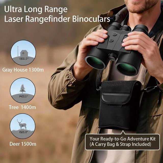Alt view image 6 of 7 - Rangefinder Binoculars for Hunting, 10x42 HD Laser Rangefinding | 1968 Yard Long Range, 0.15s Fast Ranging, IP65 Waterproof, ±0.5m Accuracy, Compact Design for Hiking, Golf, Outdoor Adventure