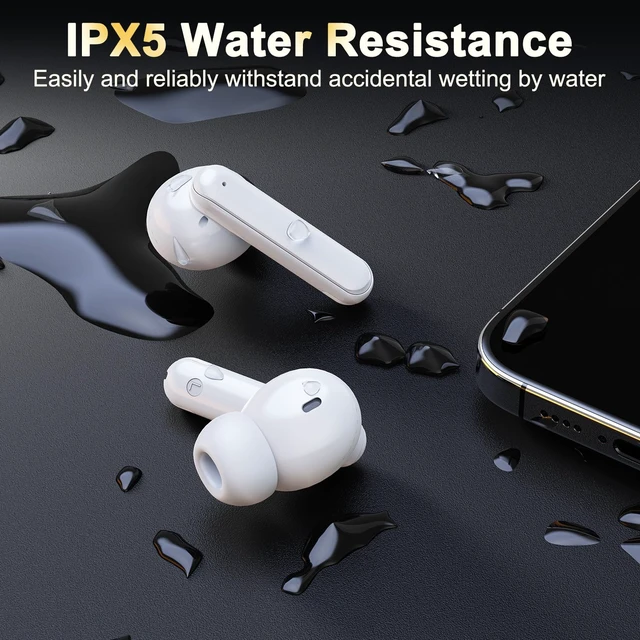 Alt view image 6 of 7 - Active Noise Cancelling Bluetooth 5.4 Earbuds.Deep Bass Stereo Sound.White Wireless Earphones in Ear. 4Mic ENC AI Clear Calls. With Low-latency For Phone&TV.IPX5 Waterproof Headphones.40H Playtime