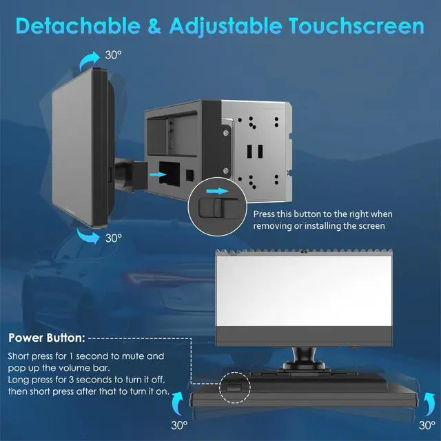 Alt view image 7 of 7 - 10.1" Double Din Car Stereo with CarPlay & Android Auto Car Radio | HD Floating Touchscreen Car Audio Receivers with Bluetooth, EQ Subwoofer, Mirror Link, SWC, Backup Camera,AUX, AM/FM Radio